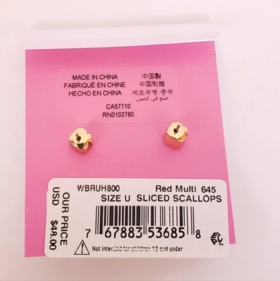 NWT Kate Spade Sliced Scallop Pave Stud Earrings Red Gold - Picture 6 of 7